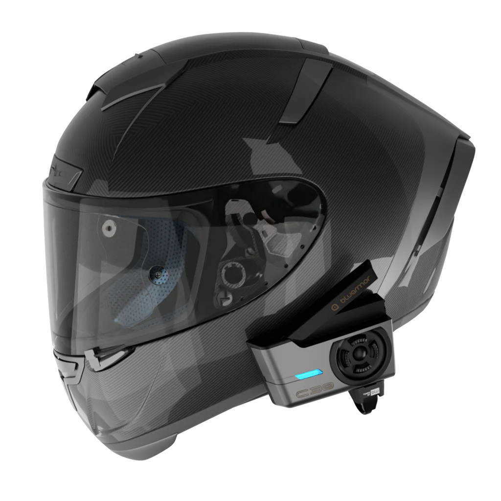 Bluarmor C30 helmet communication device mounted on motorcycle helmet Bluarmor C30 helmet communication device mounted on motorcycle helmet