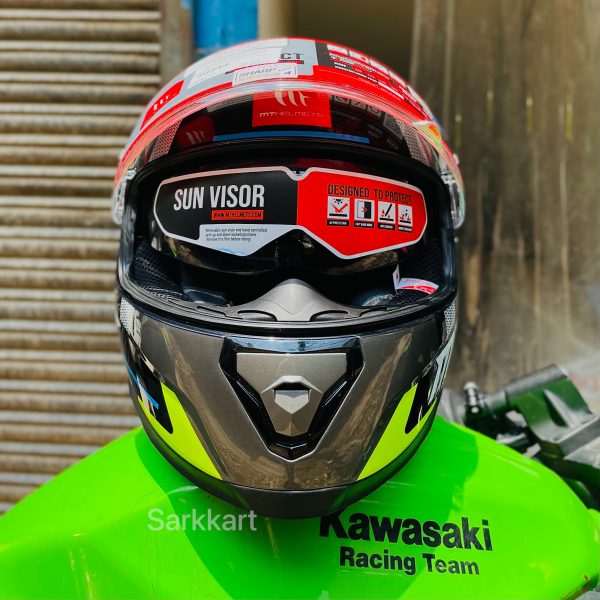 MT THUNDER 3SV WITH (SPOILER) PULSION C13 GLOSS FLUOR FULL FACE HELMET WITH ECE  22.05 CERTIFICATION WITH SHARP 4 RATING LIMITED EDITION - Sarkkart