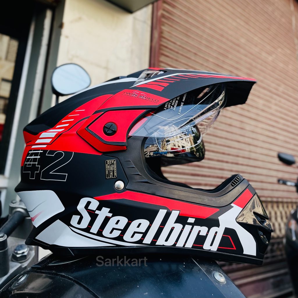 steelbird sba 13 AIRBORNE MOTOCROSS MATT BLACK RED COLOUR FULL