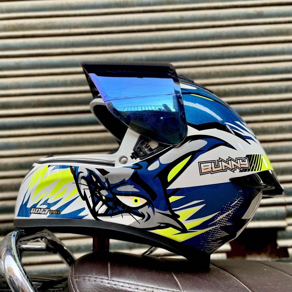 Blue best sale motorbike helmet