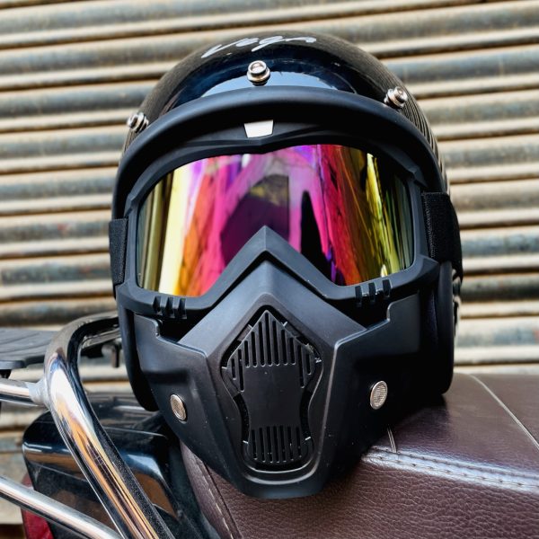 VEGA ORIGINAL PREMIUM QUALITY (ISI Certified) Jet Dx Peak Black With Goggle  Mask Anti Scratch UV Protective HALF Face Helmet.