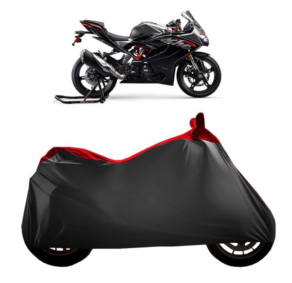 ROMEIZ - TVS Apache RR 310 Bike Cover with Waterproof & Dust Proof Premium Polyester Fabric (Red Streak) Vehicle Compatibility - TVS Apache RR 310 Large