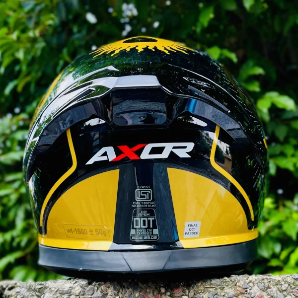 Axor Apex Infinity full face helmet black gold – clear visor rear view