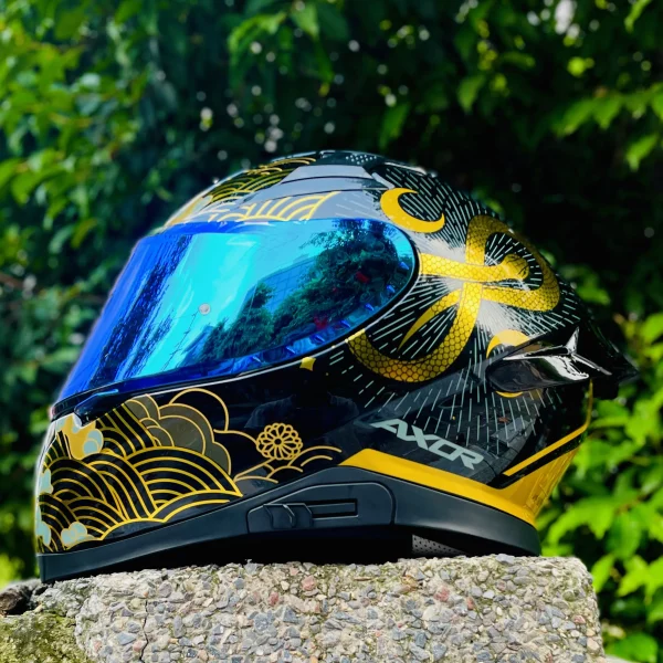 Axor Apex Infinity full face helmet black gold – iridium blue visor left side
