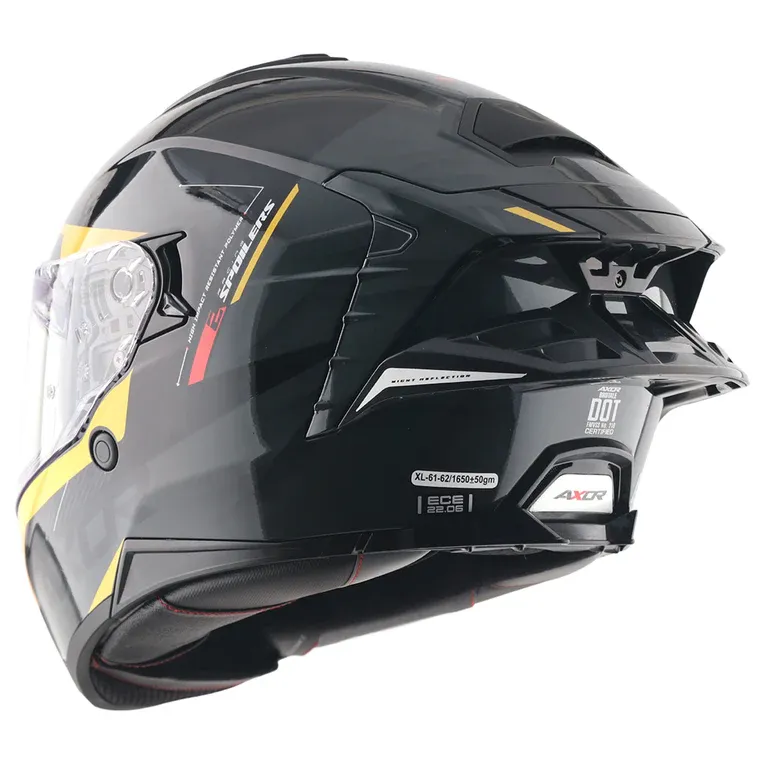 Axor Brutale Krytic dual spoiler helmet black and yellow rear spoilers Axor Brutale Krytic dual spoiler helmet black and yellow rear spoilers