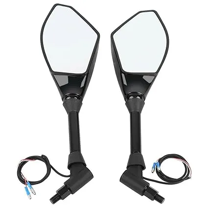 Black universal bike side mirrors with dual LED indicators