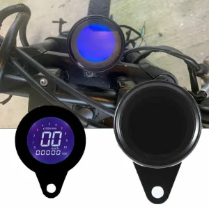 Front view of black LCD motorcycle speedometer tachometer gauge