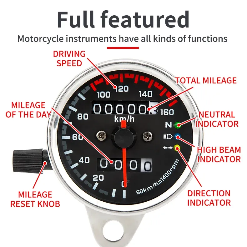 Front view of vintage retro dual speedometer tachometer motorcycle gauge Front view of vintage retro dual speedometer tachometer motorcycle gauge