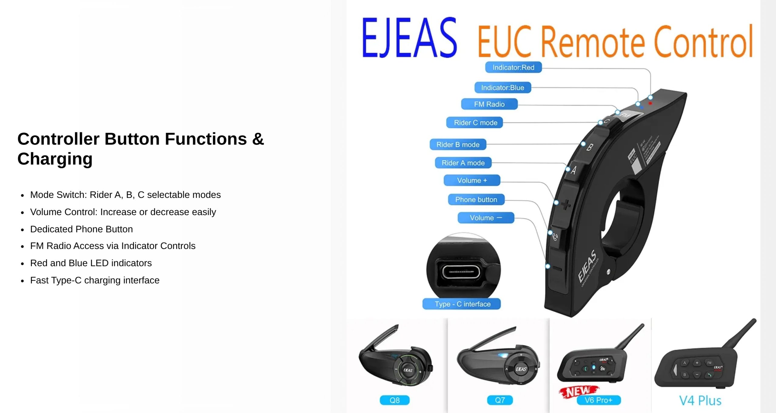 Bluetooth Remote Controller for Helmet Intercom