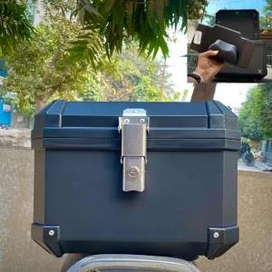 Sarkkart 36L Strong ABS Plastic Motorcycle Top Box With Back Rest For Store Helmet Luggage Items, Universal Waterproof Motorcycle Top Box, (Black)