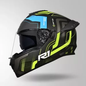 STUDDS Drifter D4 R1 Decor Full Face Helmet – Matt Black Yellow Grey Dual Visor ISI Certified