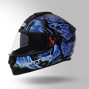 Studds Drifter D3 Rampage Decor Black Blue Helmet – Full Face Helmet with Dual Visor, EPS Protection & Advanced Ventilation System