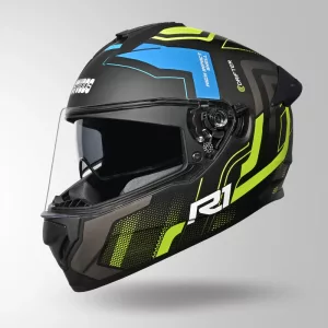 Studds Drifter D4 R1 Decor Full Face Helmet – ISI & DOT Certified, Dual Visor (Matt Black Yellow Grey) with ABS Shell & Ventilation System