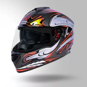 Studds Drifter D4 Taurus Decor Grey Red Helmet – Full Face Helmet with ABS Shell, Ventilation System & Clear Visor