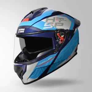 Studds Drifter D6 Rebellion Decor Blue Full Face Helmet – ISI Certified Bike Helmet with Aerodynamic Design, Ventilation System & Clear Visor
