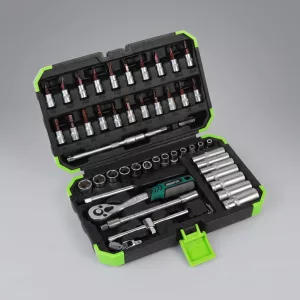 Tool Kit 51 Pieces 1/4 Inch Drive Socket Set – CRV Steel Ratchet Wrench with Bits & Extensions for Bike, Car & DIY Repairs