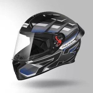 Studds Thunder D6 Decor Helmet – Matt Black Grey White Full Face Helmet with Aerodynamic Design & Clear Visor