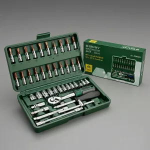 Tool Kit 46 Pieces 1/4 Inch Drive Socket Set – Ratchet Wrench with Bits, Extensions & Compact Case for Bike, Car & DIY Repairs