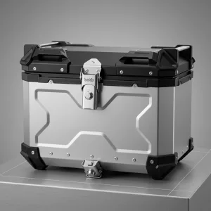 Universal Aluminium Top Box 45L L-Flat Silver – Waterproof Motorcycle Tail Box with Optional Backrest & Secure Lock System